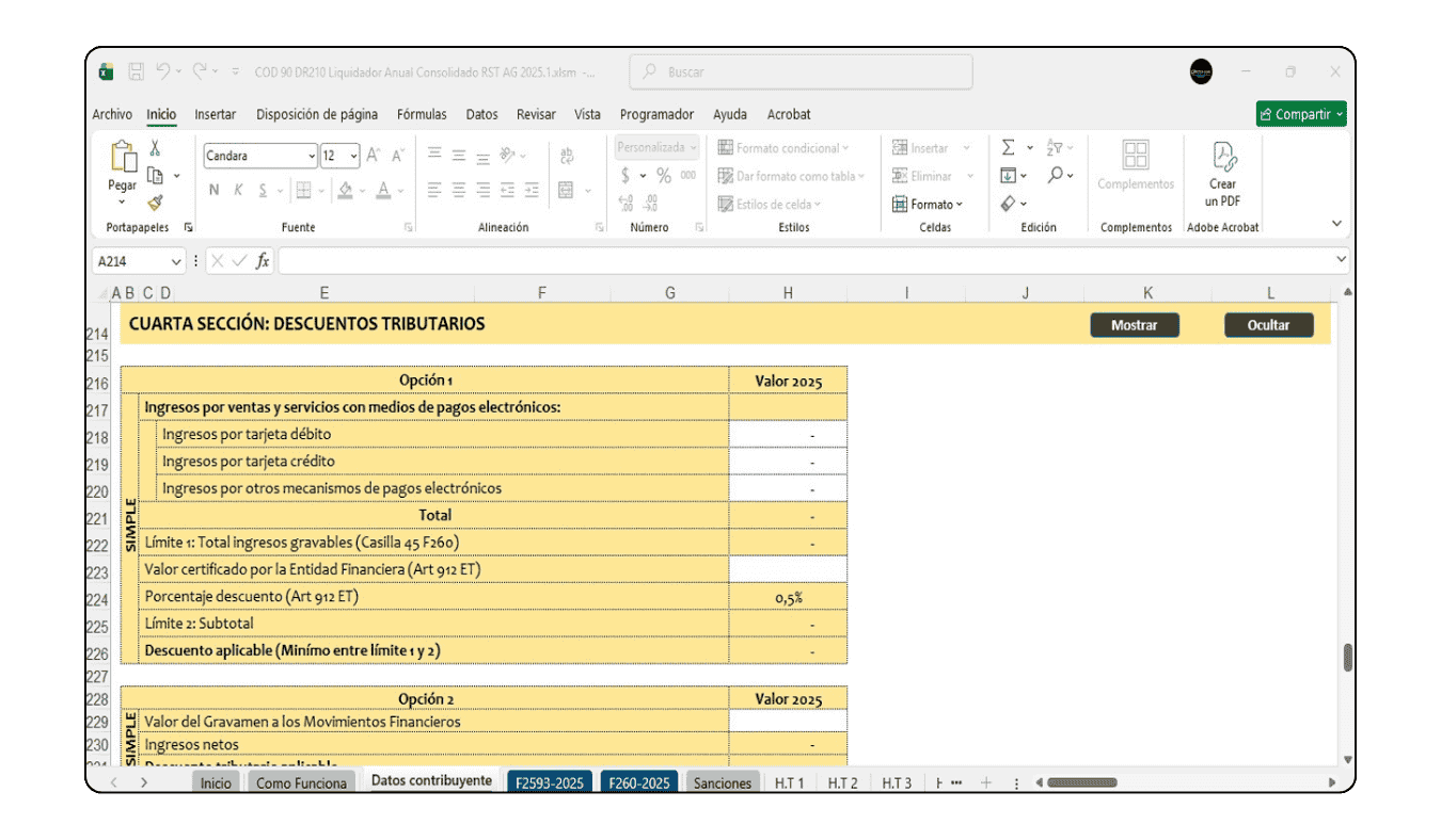 Generación de anexos por municipio y distrito listos para exportar a PDF y transcribir a la DIAN.
