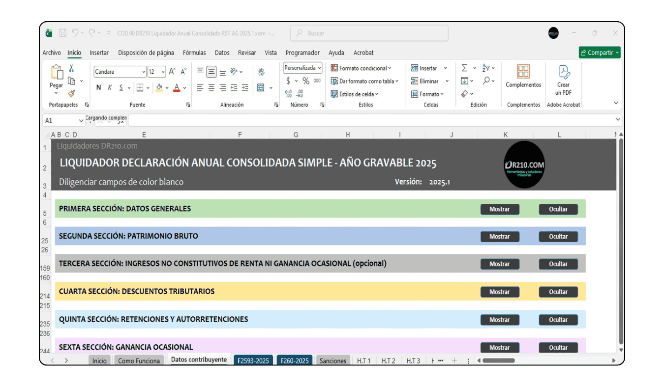 Borrador automático del Formulario 260 de la DIAN para el año gravable 2025.
