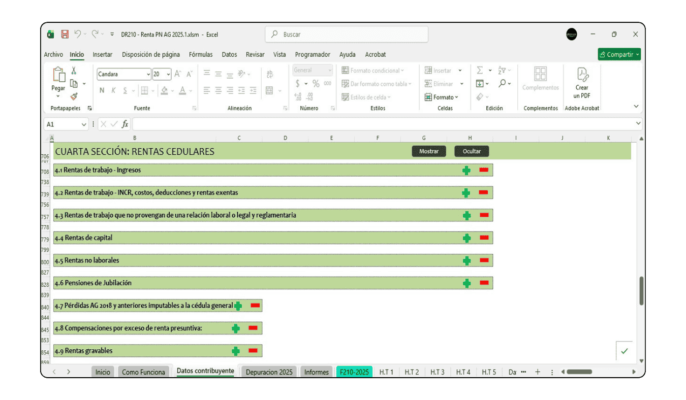 Borrador completo del Formulario 210 listo para DIAN AG 2025
