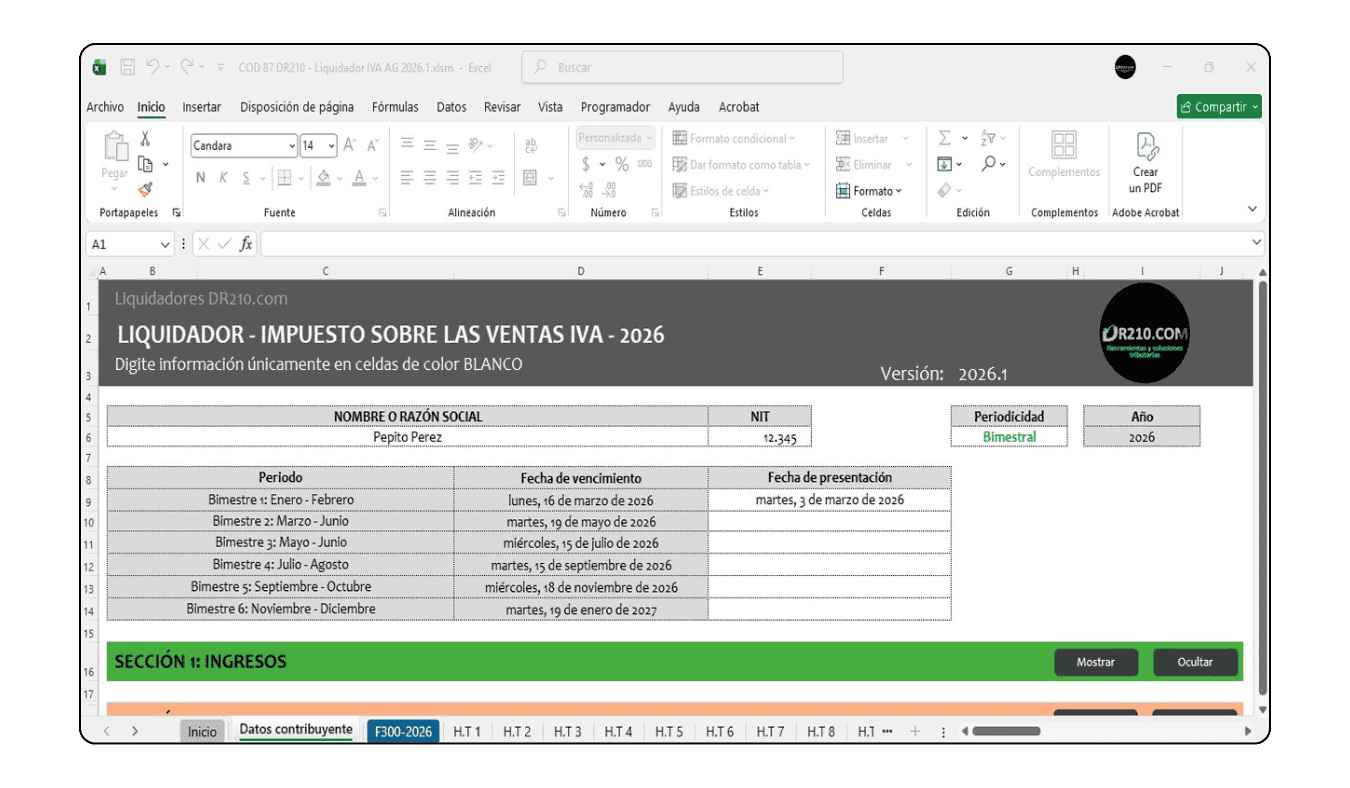 Borrador del Formulario 300 generado automáticamente con opción de exportación a PDF