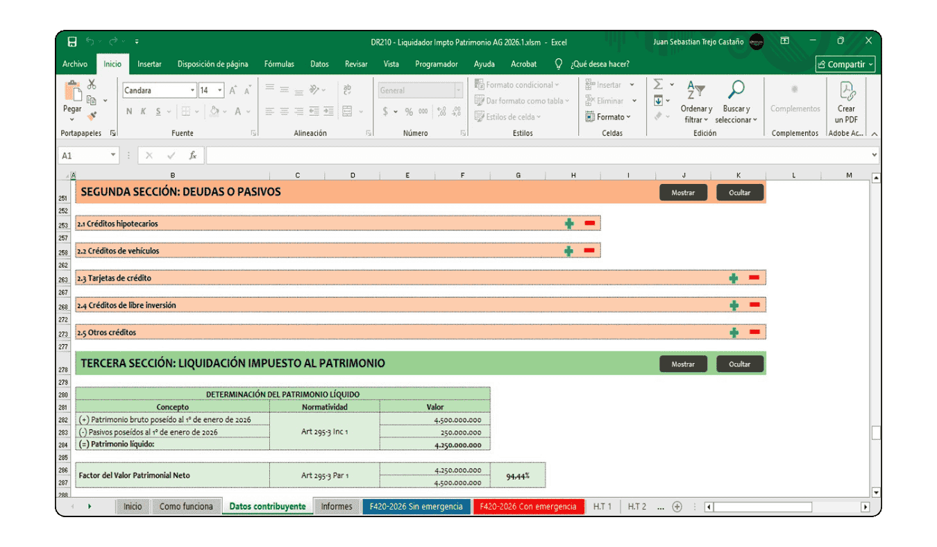 Borrador del Formulario 420 para el impuesto al patrimonio con y sin emergencia económica.