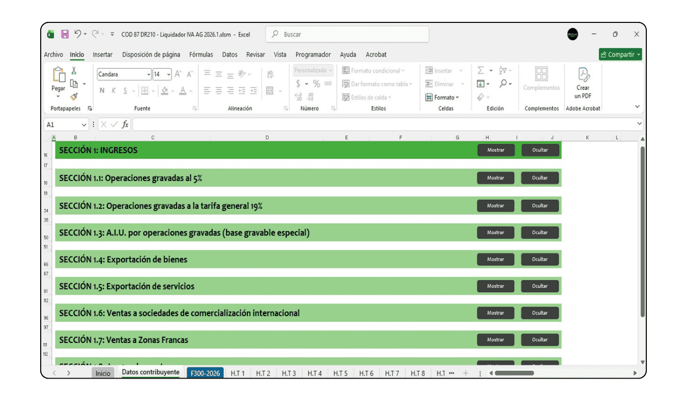 Hoja de conciliación mensual entre la información del software contable y los datos a declarar a la DIAN.