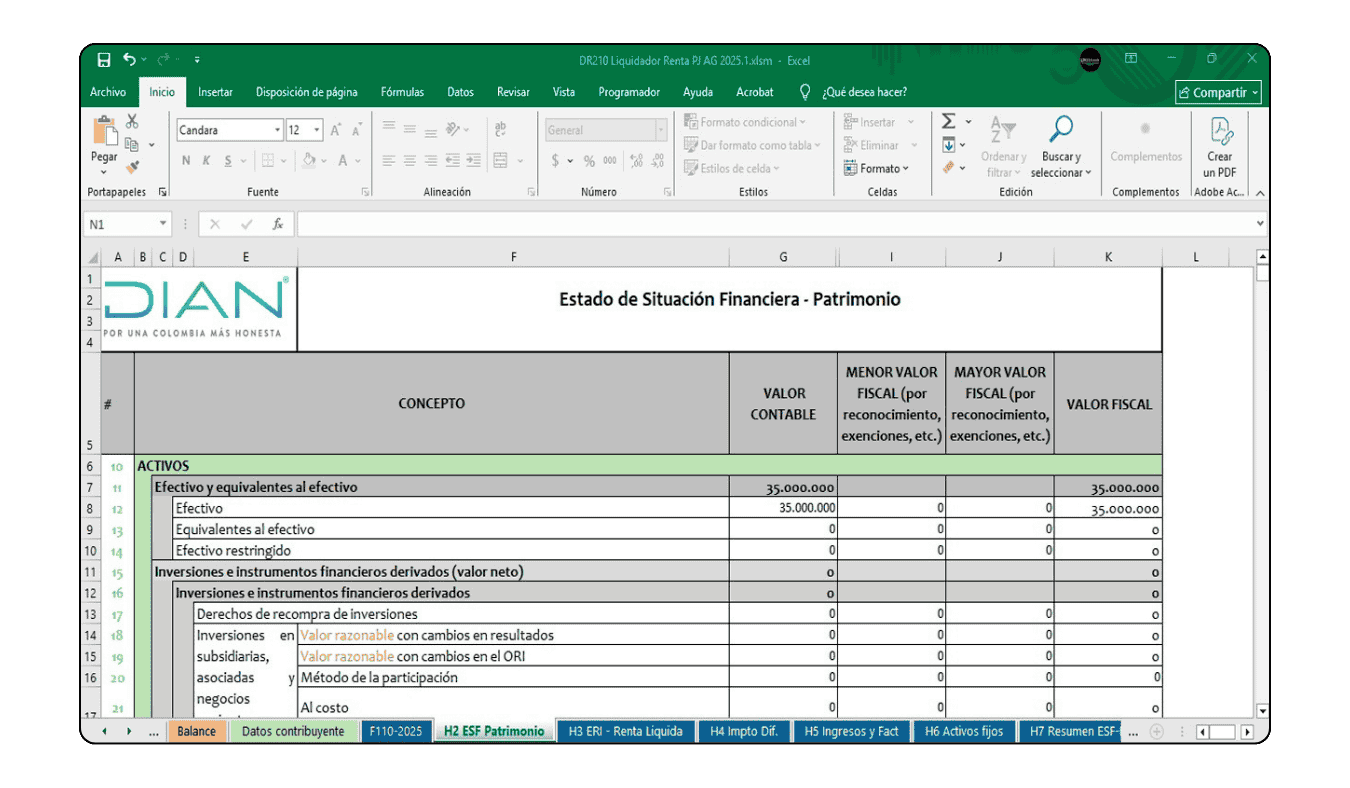 Conciliación del gasto de depreciación y amortización contable vs fiscal por centros de costo.