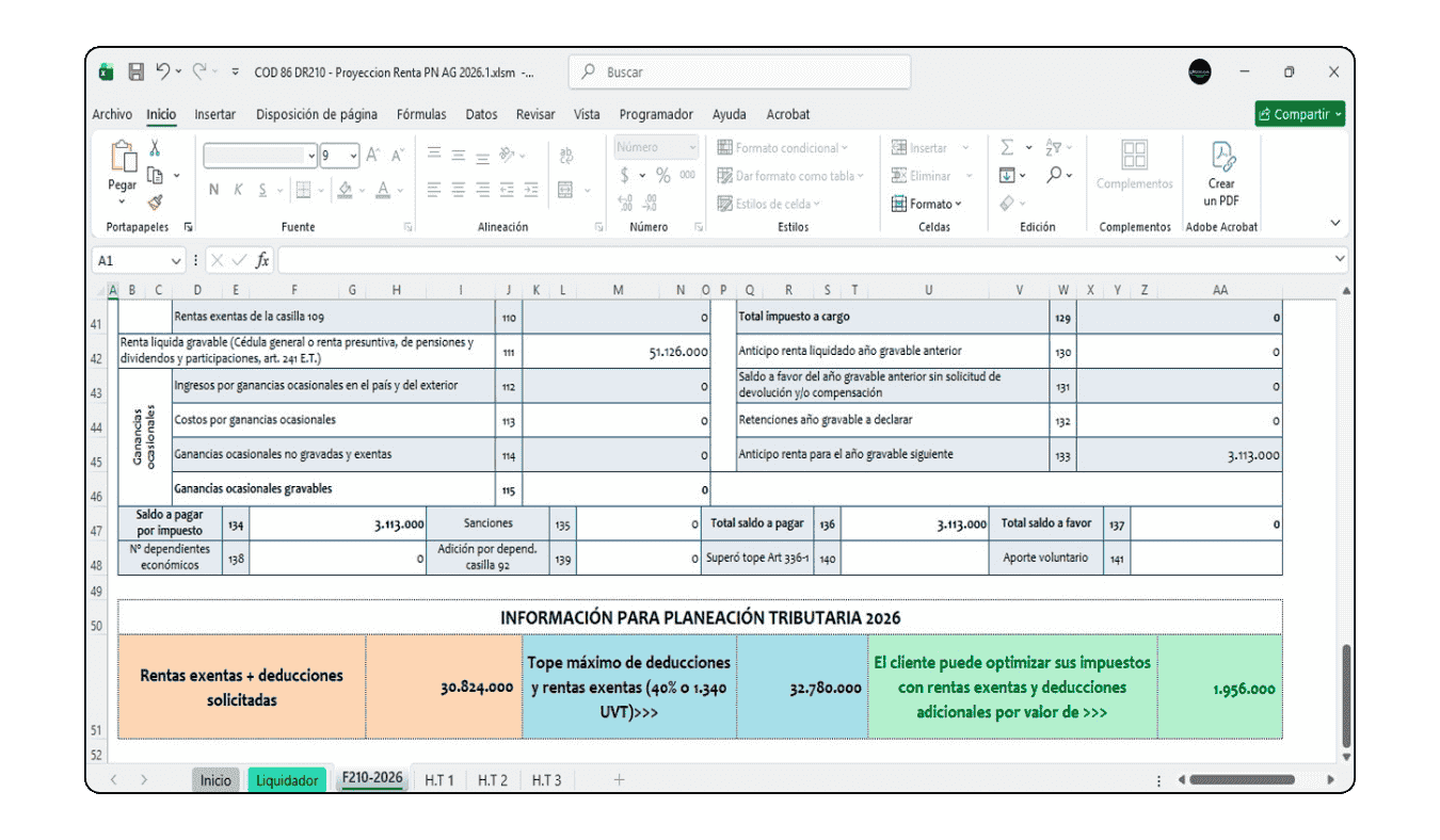 Depuración de la cédula general: rentas de trabajo, capital, no laborales y honorarios según la reforma tributaria.