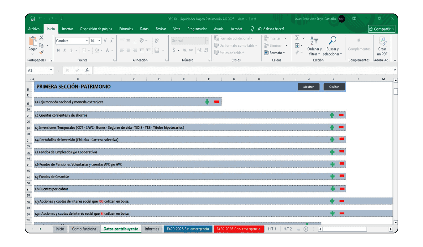 Sección de deudas y pasivos aceptados fiscalmente para la liquidación del impuesto al patrimonio.
