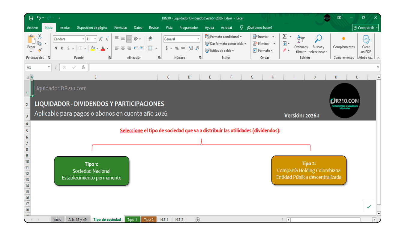 Cálculo automático del impuesto por dividendos y descuento tributario del Artículo 254-1.