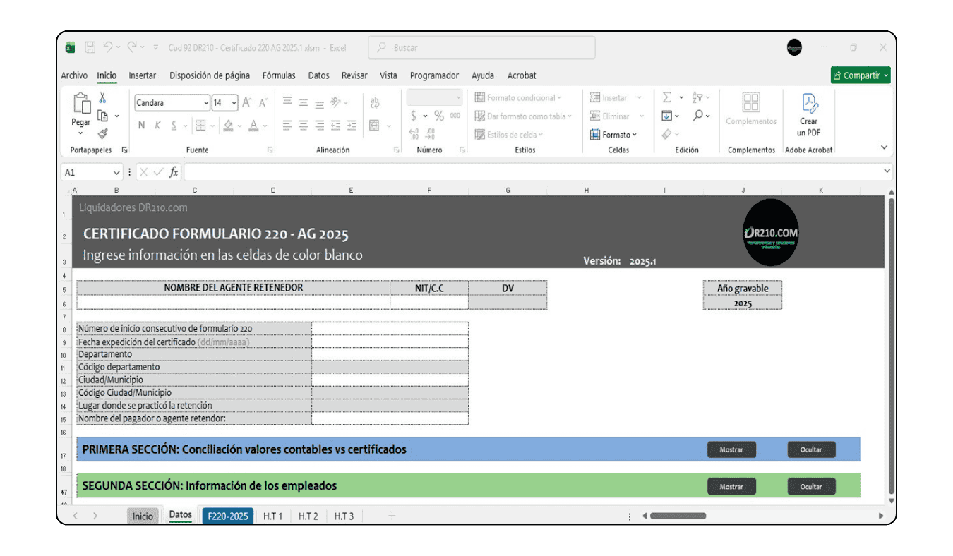 Ficha técnica del generador de Formulario 220 compatible con Office 2010 en Windows y Mac