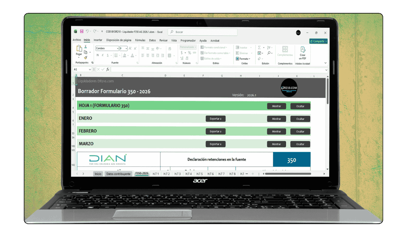 Alternativa avanzada a los modelos de Alberto Sánchez para el Formulario 350 de retención en la fuente 2026.