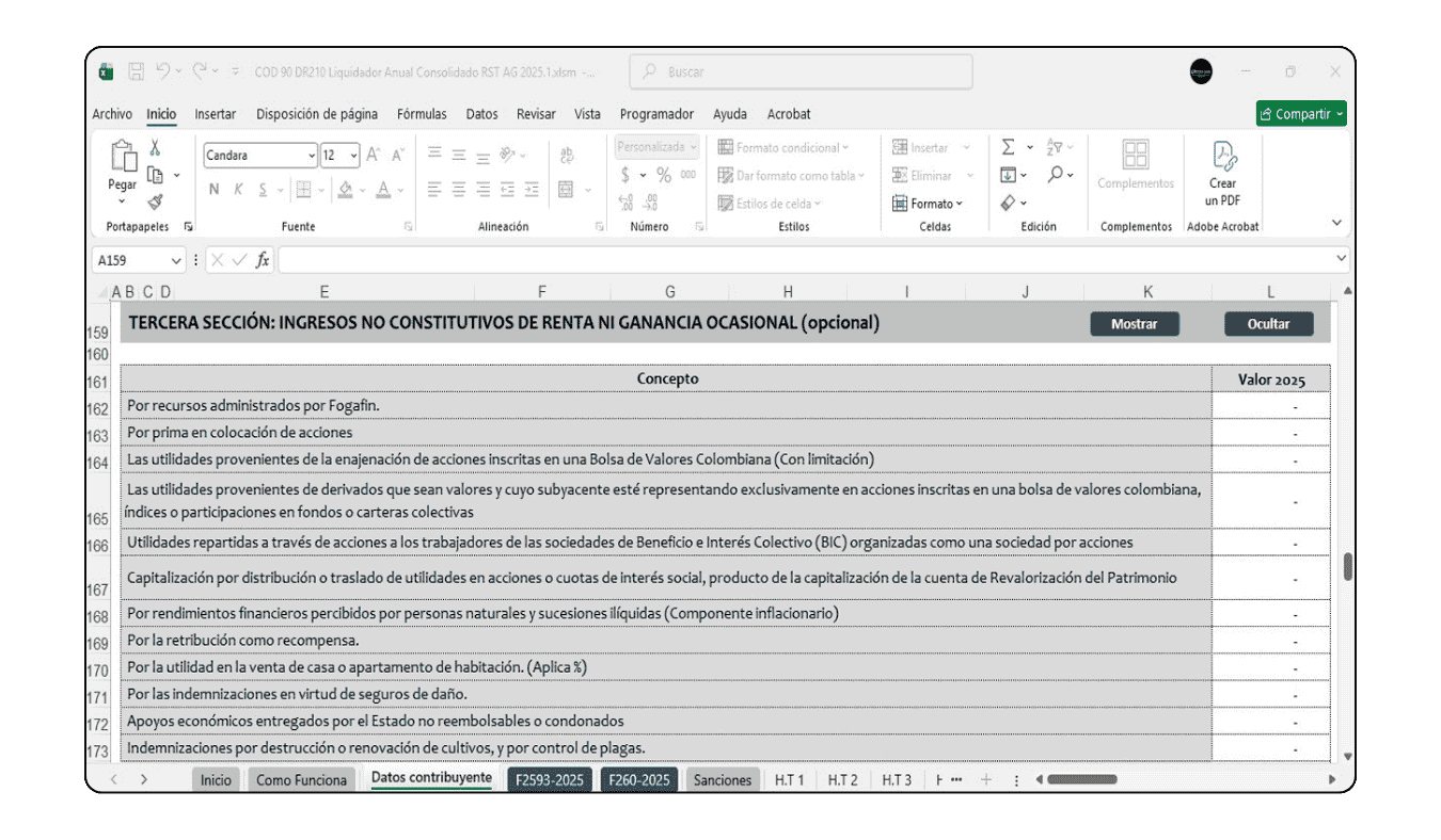 Módulo de liquidación de ganancia ocasional para contribuyentes del SIMPLE con 21 conceptos.