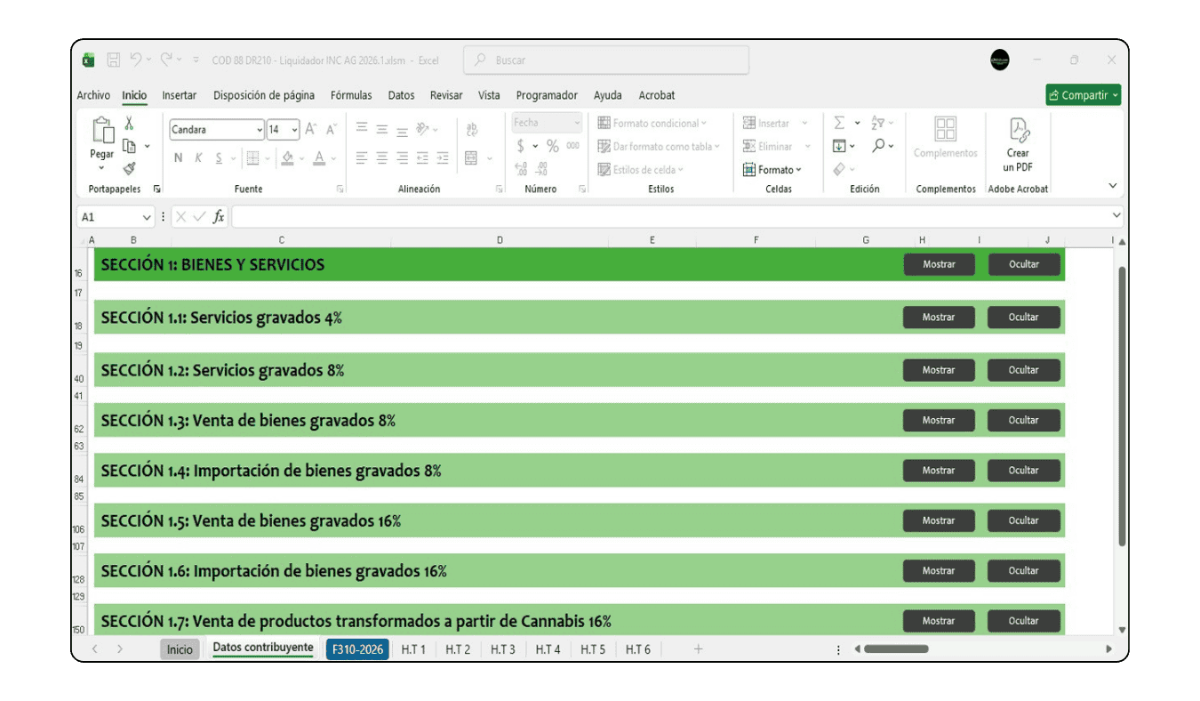 Cálculo del INC para importación de bienes gravados y productos transformados a partir de Cannabis.
