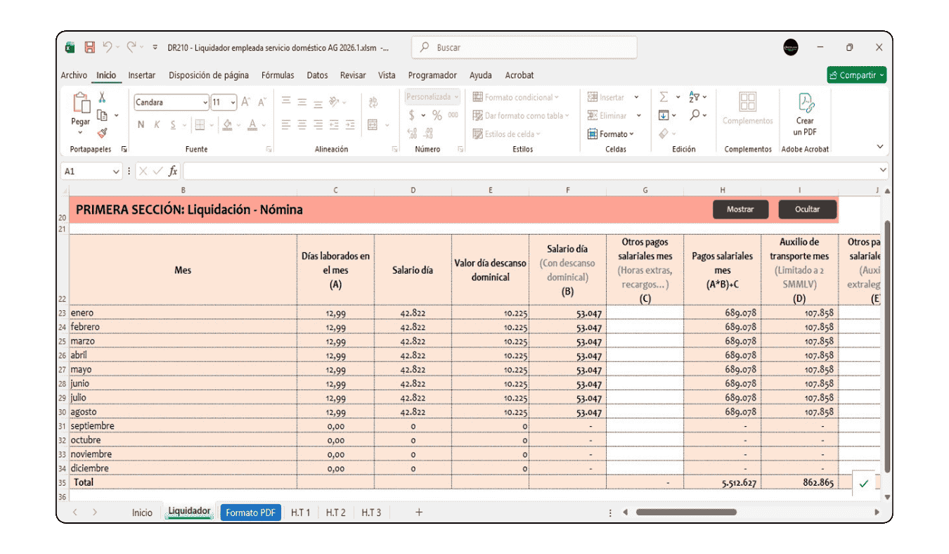 Cálculo de indemnización por despido sin justa causa para contratos verbales o indefinidos de servicio doméstico.
