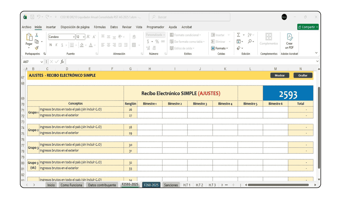 Módulo de ingresos no constitutivos de renta ni ganancia ocasional con 48 conceptos parametrizados.
