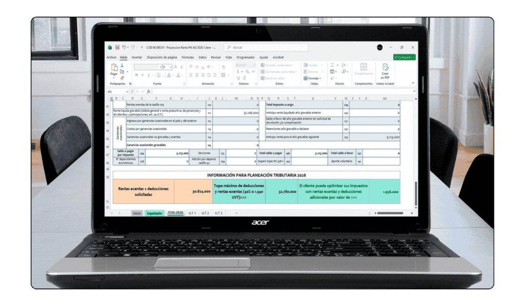Interfaz de usuario con celdas de entrada de datos y protección de fórmulas para resultados óptimos.