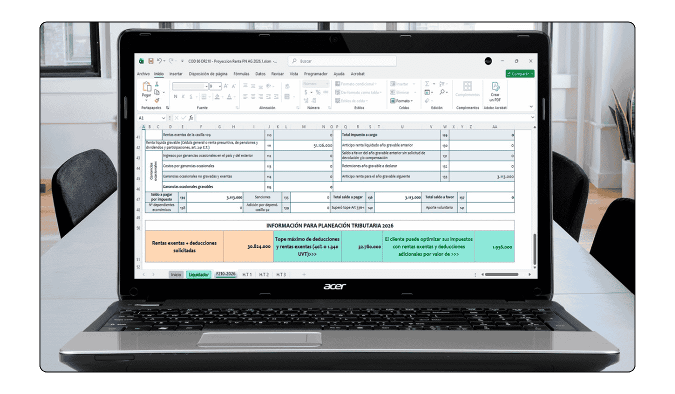 Interfaz de usuario con celdas de entrada de datos y protección de fórmulas para resultados óptimos.