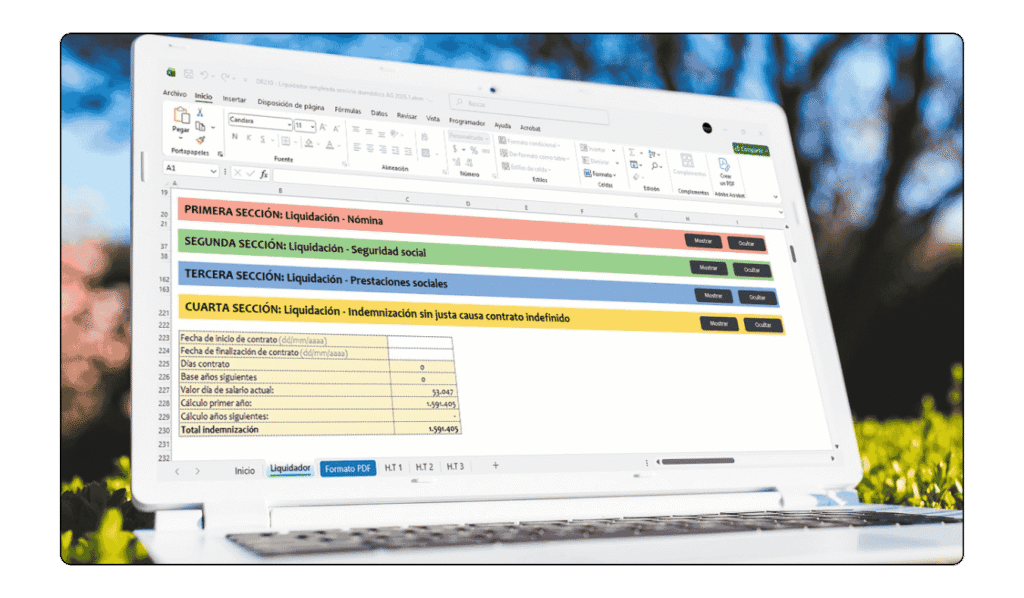 Herramienta técnica en Excel para liquidar salario y transporte de empleadas domésticas por días 2026.
