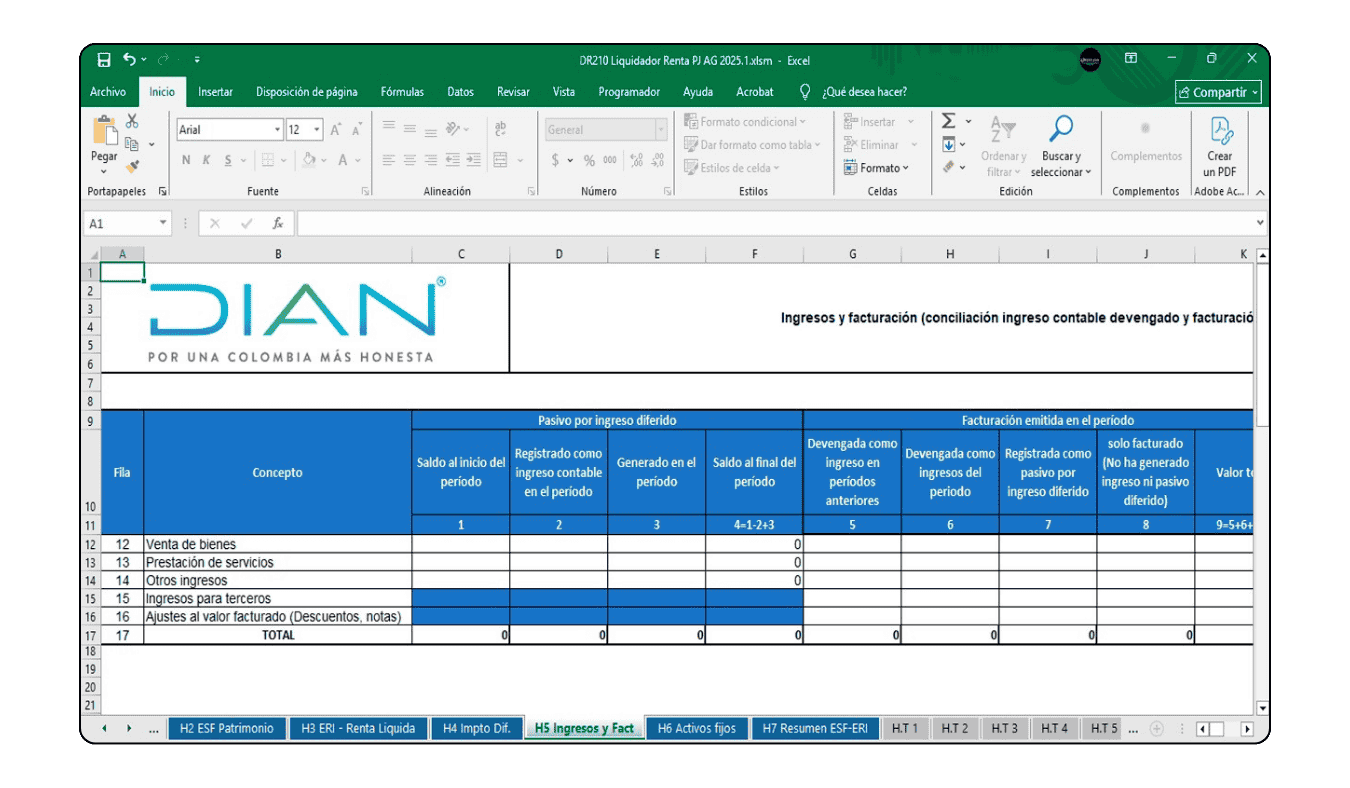 Liquidador de impuesto de renta para personas jurídicas año gravable 2025 en Excel.