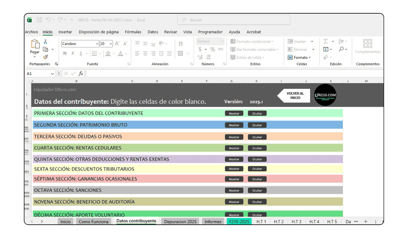 Liquidador de renta 2025 en Excel para personas naturales no obligadas a llevar contabilidad