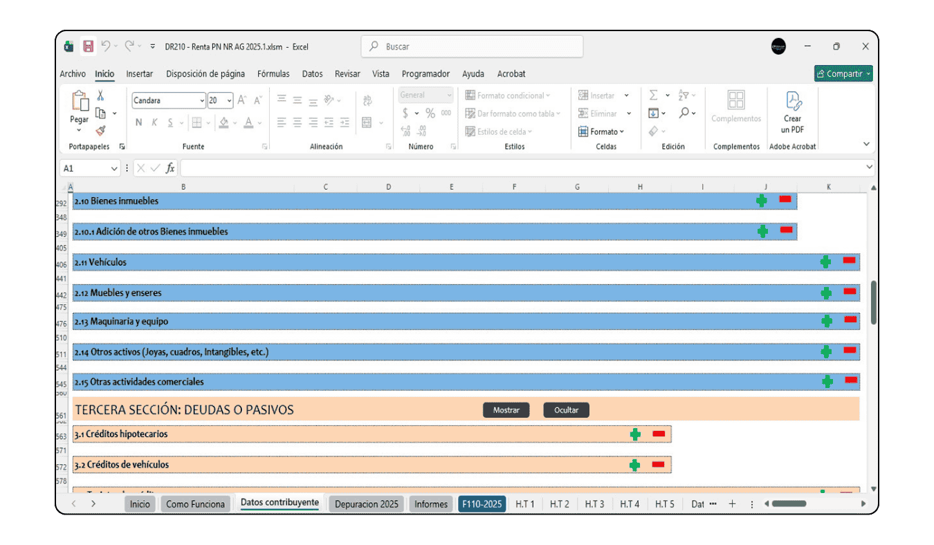 Liquidador de impuesto de renta para personas naturales no residentes año gravable 2025 en Excel.
