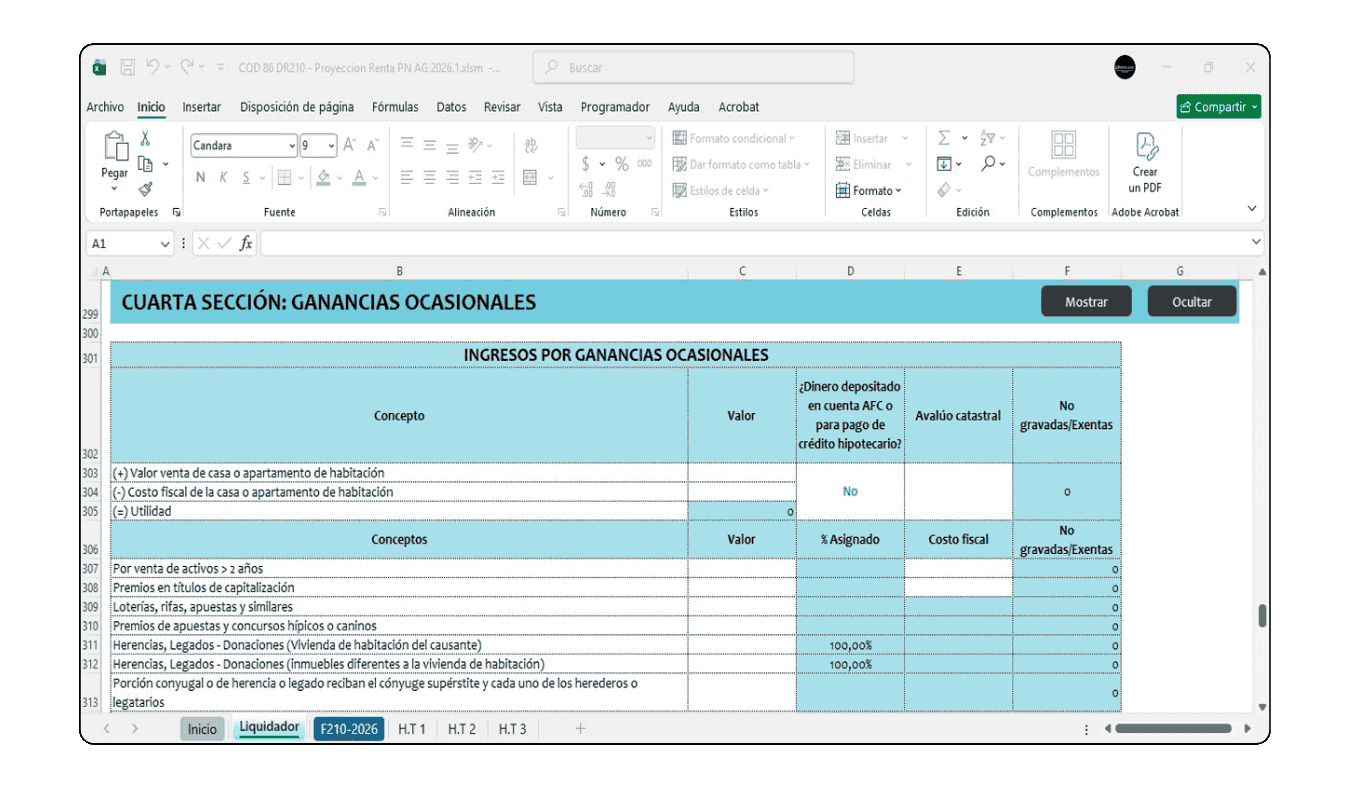 Liquidador de proyección de impuesto de renta personas naturales año gravable 2026 bajo Ley 2277 de 2022.
