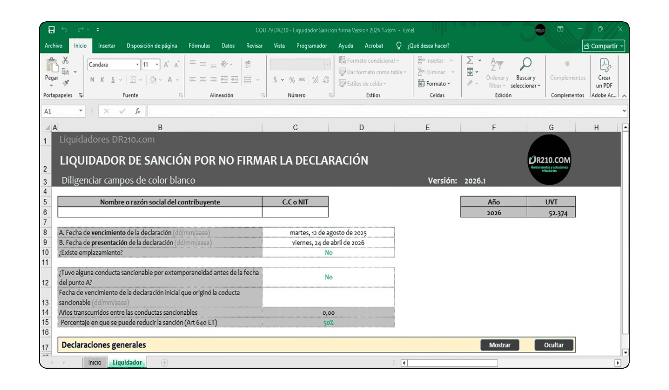 Aplicación de principios de lesividad, proporcionalidad y gradualidad del Art 640 del ET en Excel.