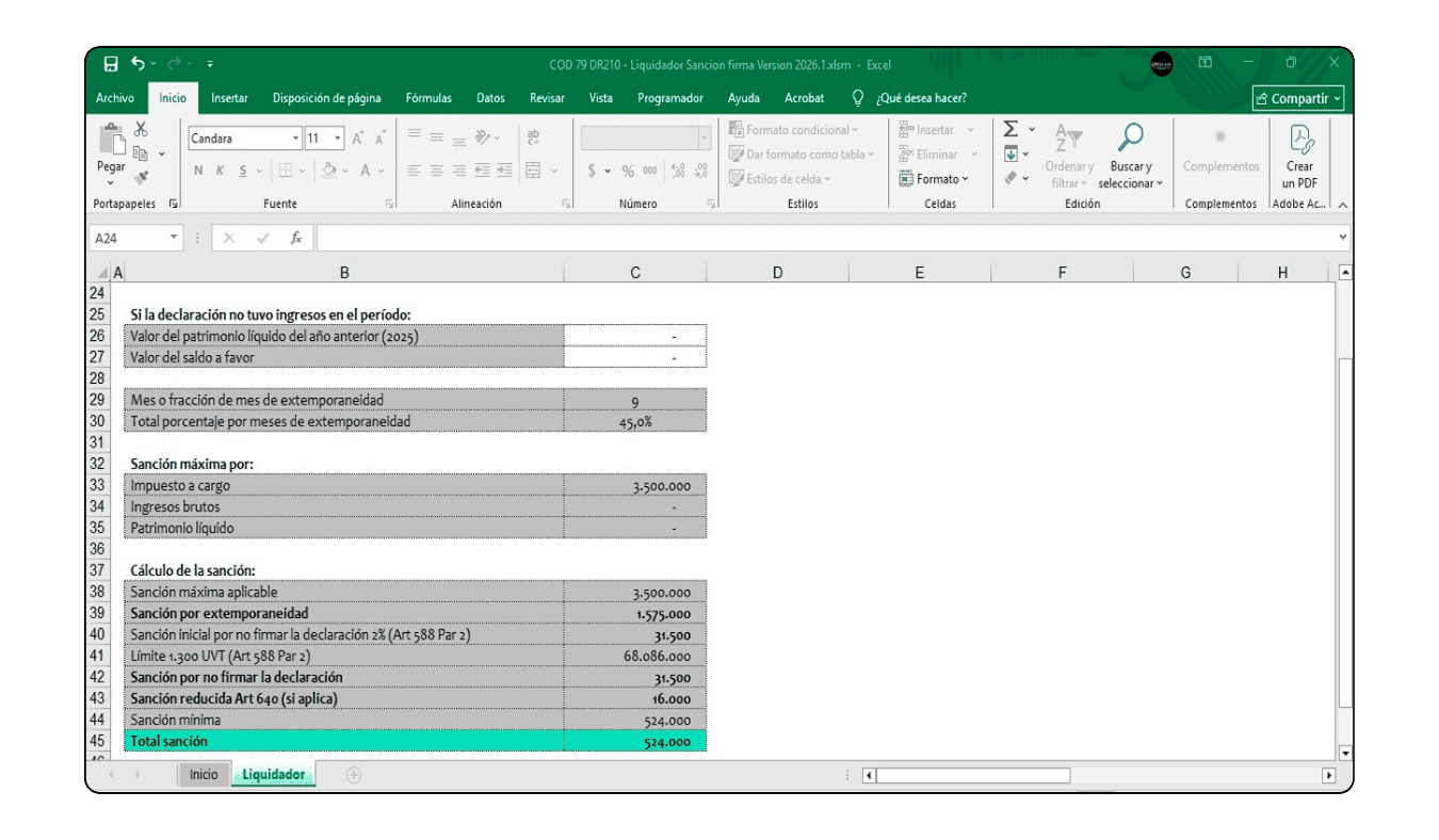 Liquidación de sanciones para activos en el exterior, GMF y Régimen SIMPLE por falta de firma.