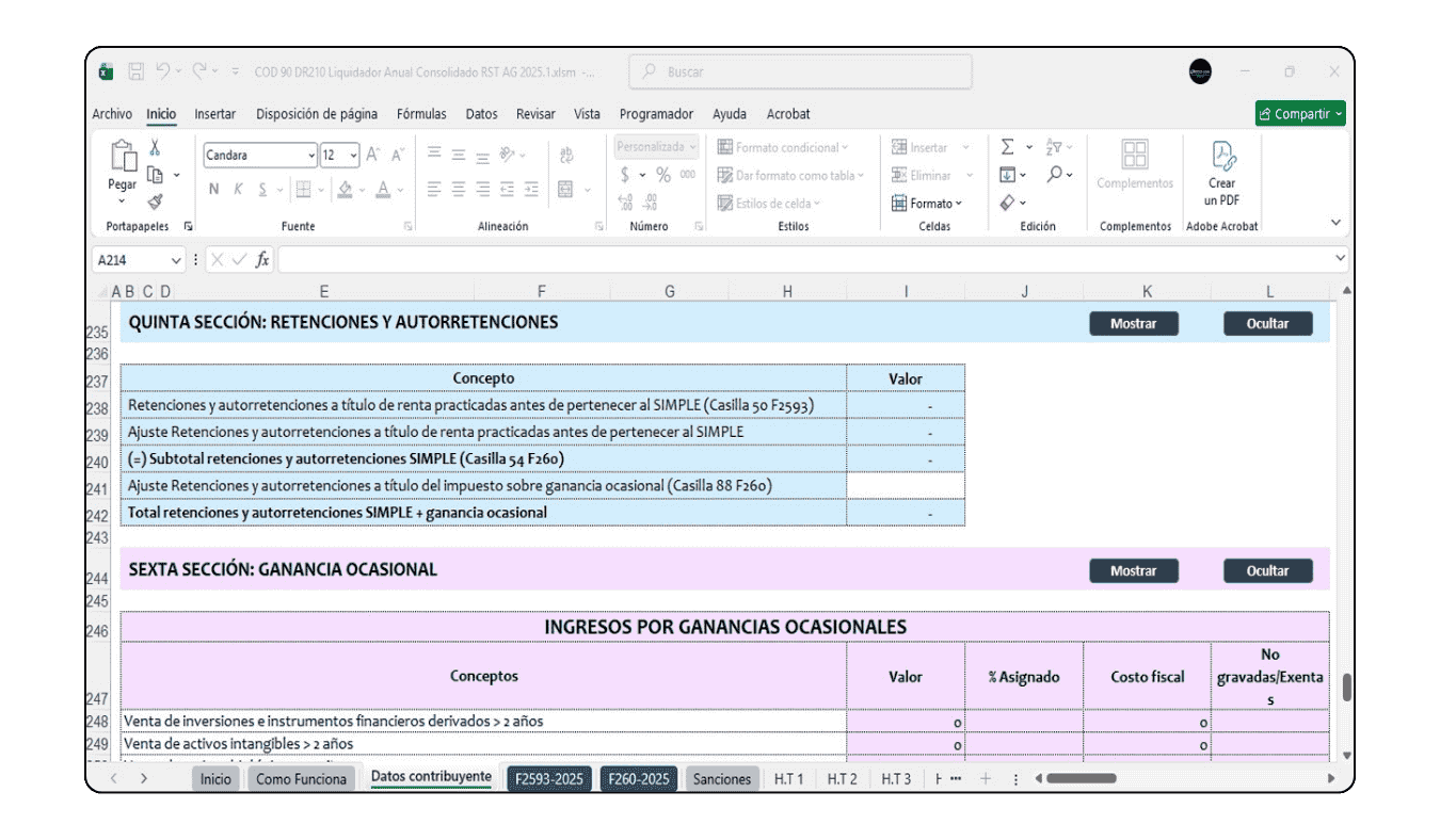 Liquidador de sanciones para el Formulario 260 con principios de gradualidad y favorabilidad.