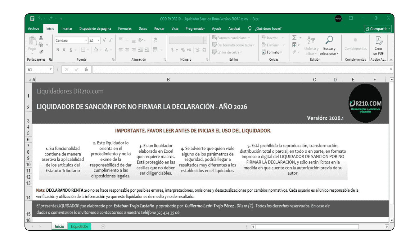 Herramienta en Excel para liquidar sanción por omisión de firma en declaraciones tributarias según Art 580 del ET.