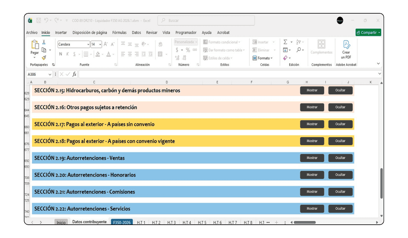 Liquidador de sanciones para el Formulario 350, superior a las guías de Alberto Sánchez.