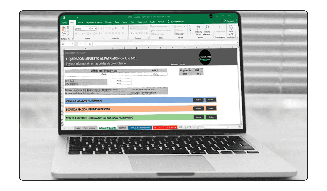 Tabla de tarifas marginales aplicables al impuesto al patrimonio año 2026.