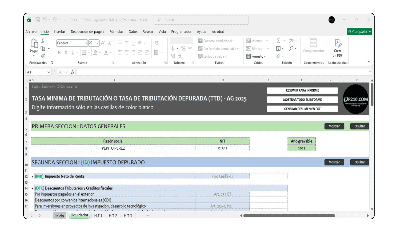 Herramienta en Excel para calcular la Tasa de Tributación Depurada (TTD) según Art 240 Parágrafo 6 del ET.