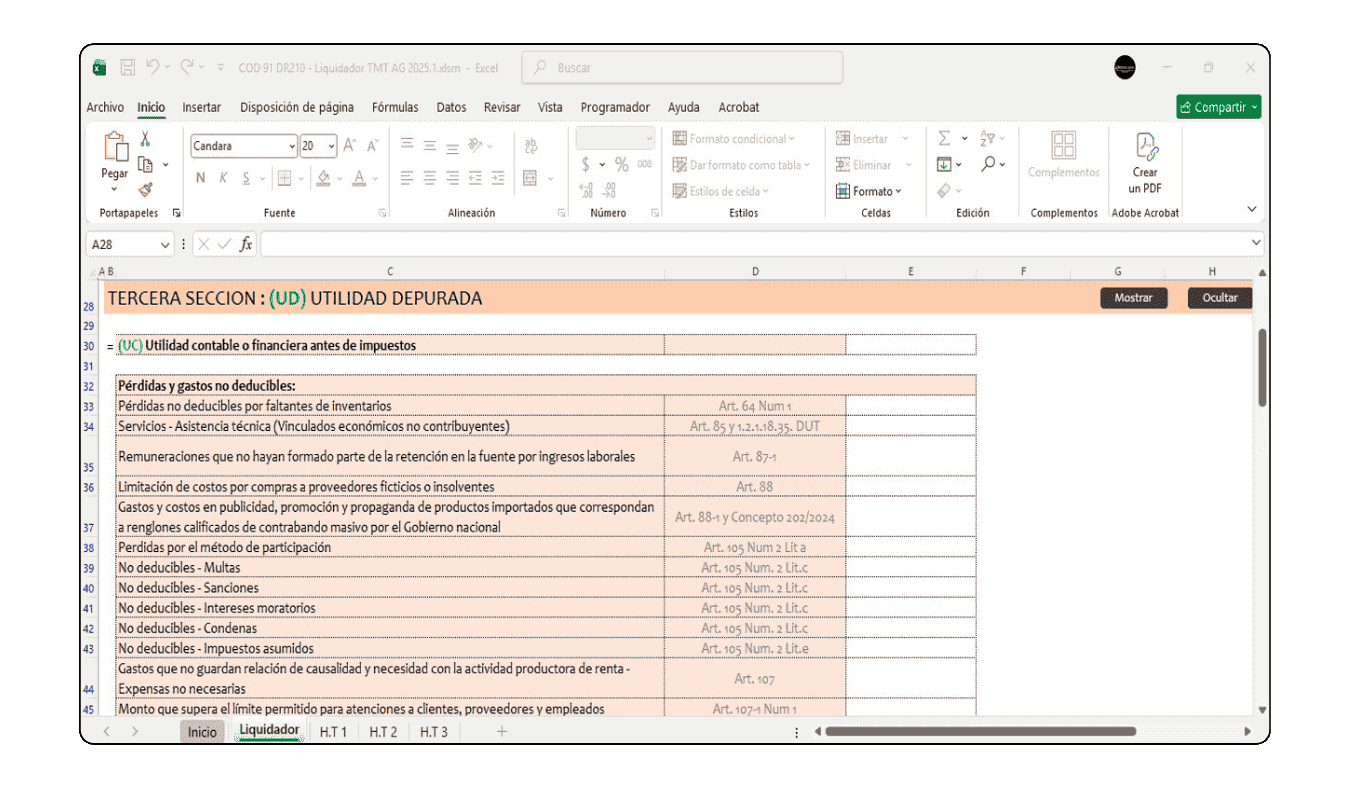Depuración de utilidad contable y diferencias permanentes (DPARL) para tasa mínima de tributación.